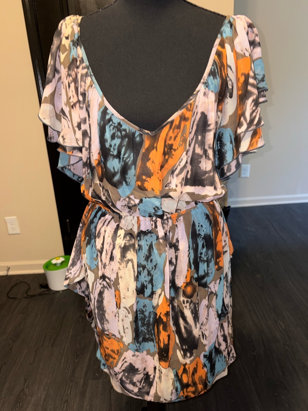 Miss Sixty Abstract Mini Dress in Blue, Orange, Black